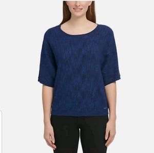 DKNY Jeans Women's Marled Knit Dolman Half Sleeve Top Blue XL NWT